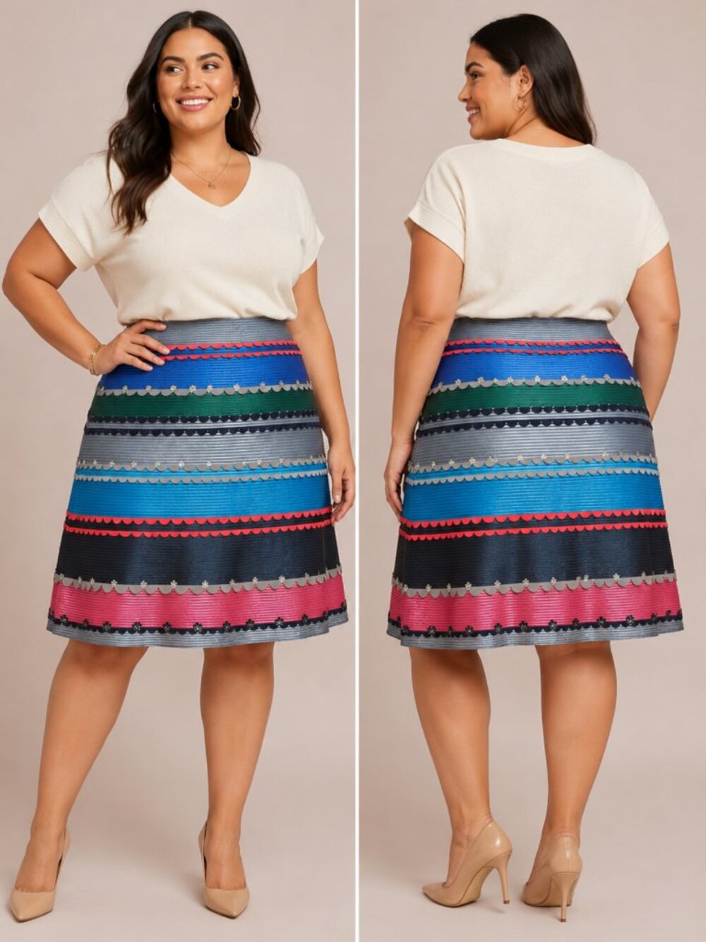 NWT Anthropologie Pankaj & Nidhi Prisma Striped Knee Length Skirt Size XL $200